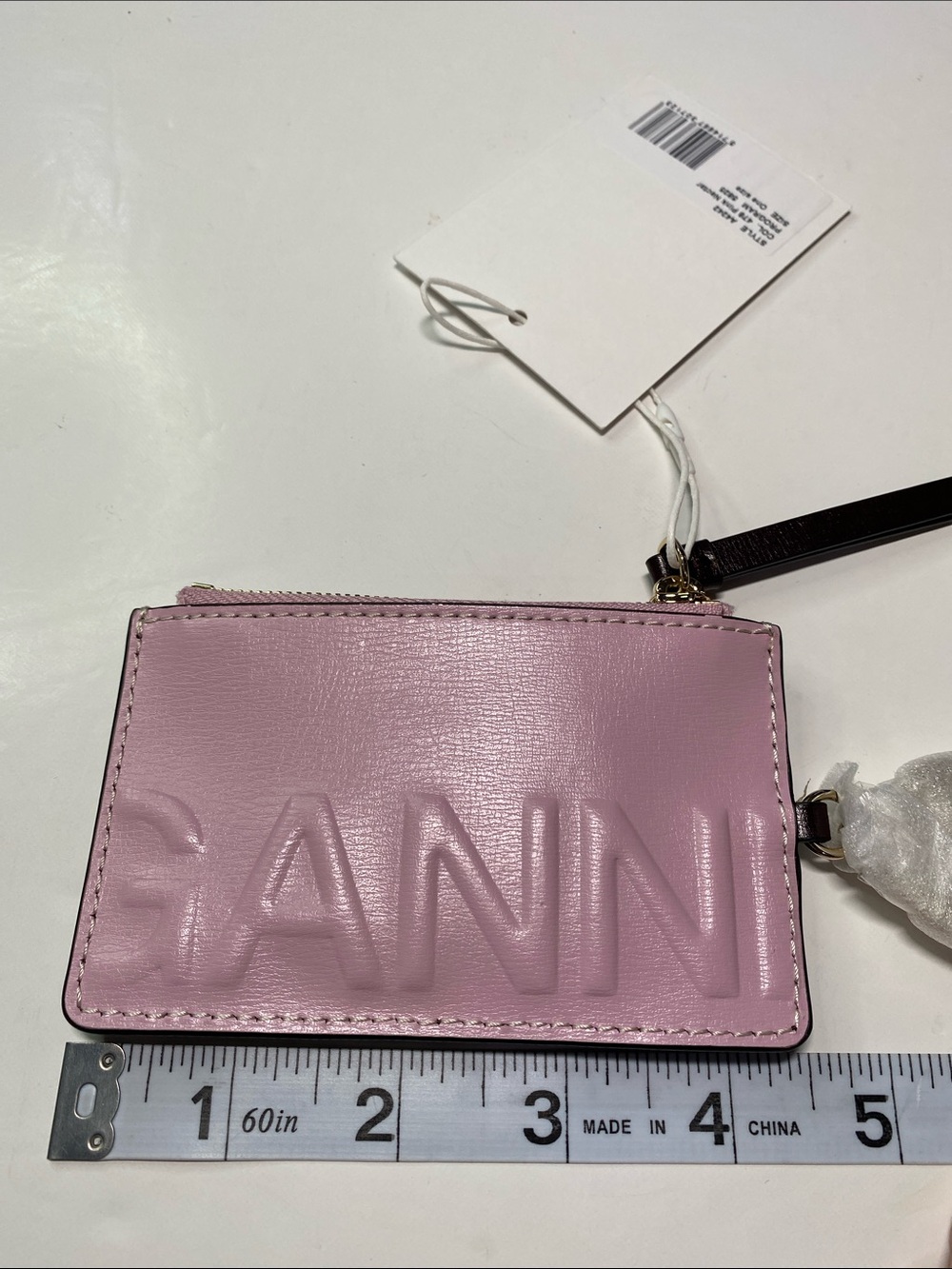 New GANNI Banner Leather Coin Purse Credit Card Holder Pink Dark Brown/ Burgundy - Picture 9 of 13
